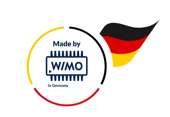 Made by WiMo in Germany – Siegel mit Deutschland-Flagge